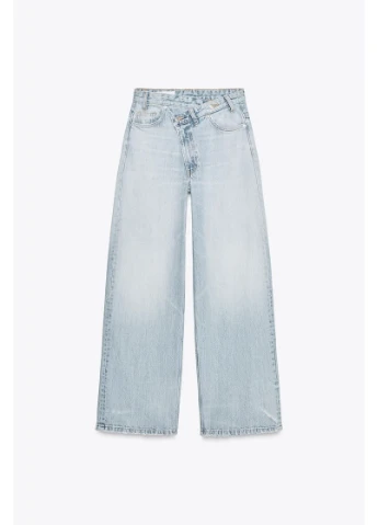 Джинсы женские серые с перекрестной талией Zara - (381110042)