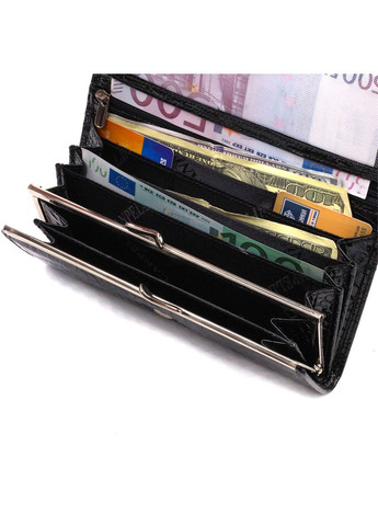 Женский кошелек из лакированной натуральной кожи с тиснением под крокодила с монетницей 21707 Черный Canpellini (306881747)