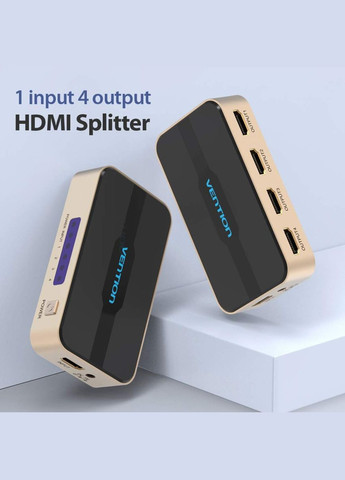 Сплиттер HDMI Splitter 4K@30Hz Gold Aluminum Alloy Type EU Standard (ACCG0EU) Vention 1 In 4 Out (315142554)