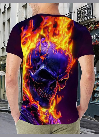Чорна чоловіча термо дихаюча літня футболка з 3d принтом палаючий череп m 50 luxaurum164 No Brand