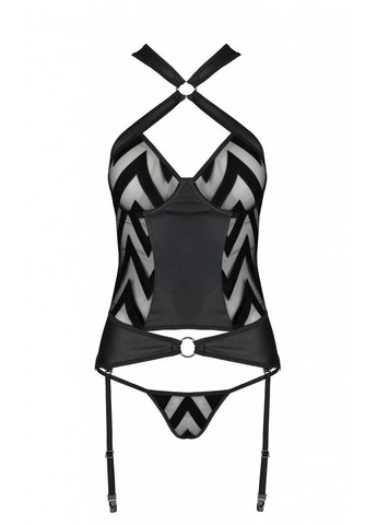 Сітчастий комплект з візерунком: корсет з халтером, підв’язки, трусикиHimaCorsetblackXXL/3XL Passion (297394122)