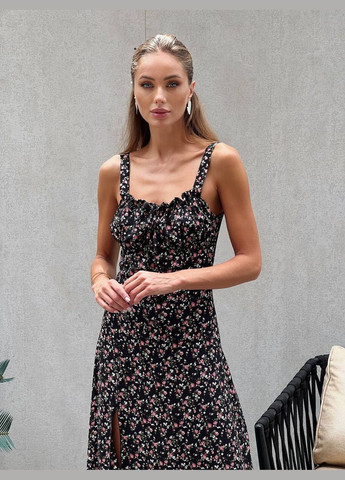 Черное праздничный женское платье FINO Mode с цветочным принтом