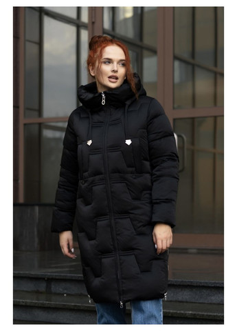 Чорна зимня жіноче зимове пальто 83652 Visdeer