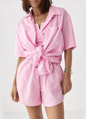 Смугастий костюм із сорочкою та шортами - блакитний колір Lurex (340917576)