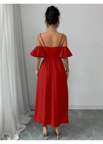 Червона коктейльна, вечірня, кежуал жіноча сукня з відкритими плечима з відкритими плечима FINO Mode