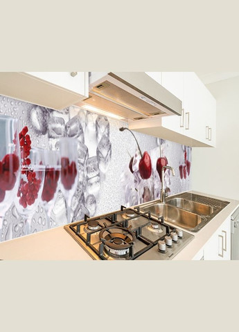 Наклейка на кухонний фартух, 60 х 300 см вишні з льодом та келихами із захисною ламінацією (БПs_ed618-3) Декоинт (278288697)