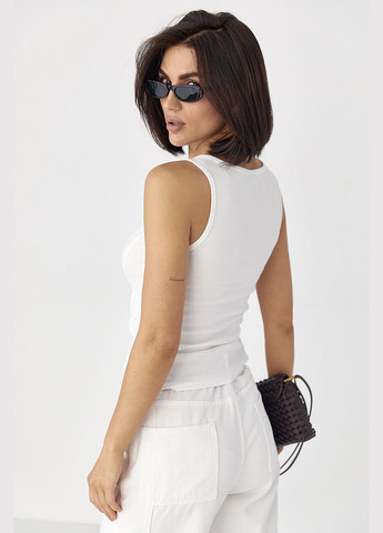 Приталенная майка в рубчик с декоративными швами - синий цвет Lurex — 330988615