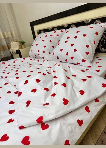 Постільна білизна бавовняна Ель коразон Двоспальна Простирадло на гумці 160x200х20 Бязь Біла 50 х 70 No Brand (332945916)