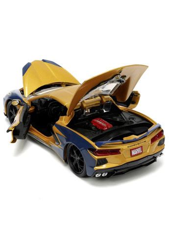 Машина металева Марвел. Люди-Х Шевроле Корвет з фігуркою Росомахи, 1:24, жовтий з синім () Jada 253225025 (362080831)