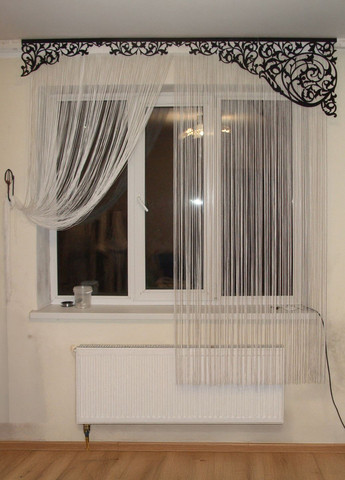 Ажурный жесткий ламбрекен Ажур 2м черный и нити 2м молочные (140_7л) Firanka Lace (356892979)