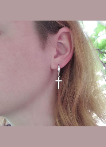 Срібна висяча сережка "Хрестик маленький" No Brand (350667080)