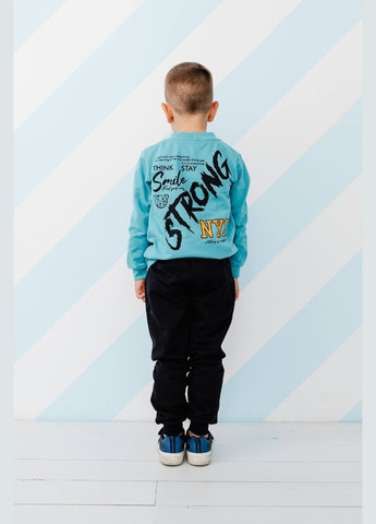 Бірюзовий демісезонний утеплений костюм для хлопчика (світшот, штани, шапка) з принтом hc (h001-6168-023-33-4) No Brand