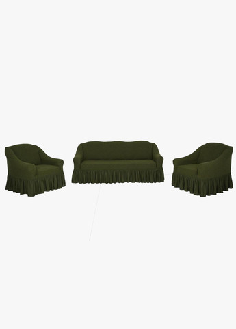 Чехлы натяжные на диван 3-х местный и два кресла Жаккард Ж27 (универсальные) Зеленый Venera (268547700)