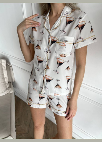 Комбинированная всесезон стильный домашний костюм-пижамка коктейли рубашка + шорты Vakko
