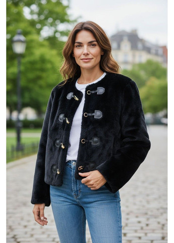 Чорна демісезонна жіноча куртка зі штучного хутра в стилі дафл н&м (58630) s чорна H&M