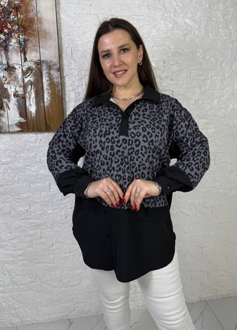 Черная повседневный рубашка леопардовый Україна с длинным рукавом