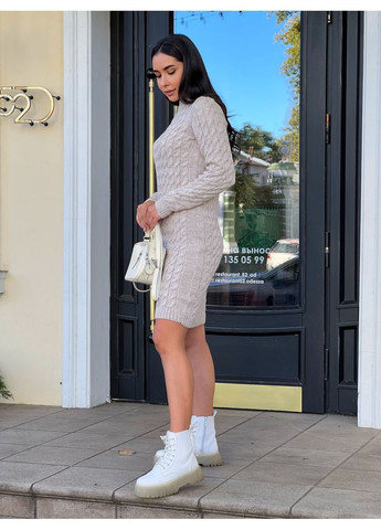 Бежева святковий, повсякденний, кежуал жіноча в’язана сукня No Brand однотонна