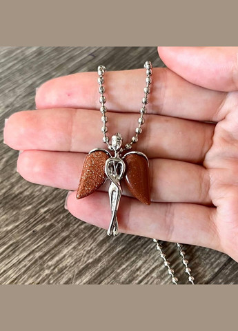 Підвіска Ангел зі вставками з натурального каменю Авантюрин золотий пісок на ланцюжку в подарунковій коробочці Овен (331291801)