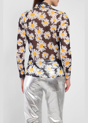 Чёрная черная полупрозрачная блуза с принтом в ромашки Peaceminusone