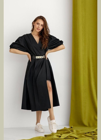 Чорна сукня жіноча чорна міді на запах токіо mksn2263-04 Modna KAZKA