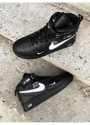Черные зимние кроссовки мужские nike utiliti high winter black «white logo» найк No Brand