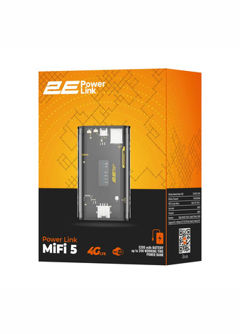 Мобильный маршрутизатор PowerLink (MiFi5) LTE, Wi-Fi4, 1xUSB, 1xType-C, 5200мАч черный 2E (316531506)