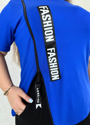 Базовый повседневный легкий летний костюм двойка: футболка с молнией сбоку и репсовой лентой + бриджи Tik-Tak (340163819)