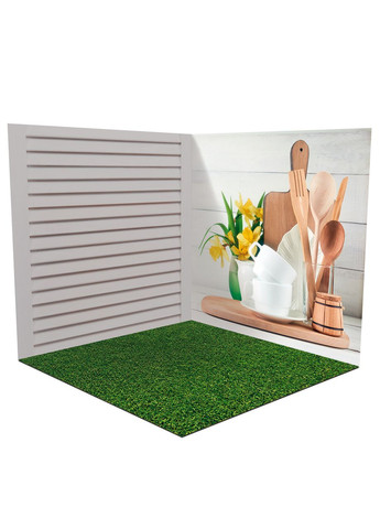 Виниловый фотофон 3D предметный, декор стены с жалюзи, зелёный газон и белая доска пол, 70×70 см, №58062 PhotoVinyl (354377421)