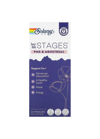 Поддержка Здорового Цикла Womens Health PMS & Menstrual – 24 вег.капсул Solaray (293152500)