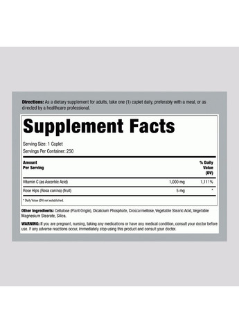 Вітамін C із шипшиною Rite Aid Vitamin C-1000 with Rose Hips 1000 мг 250 капс. No Brand (348138337)