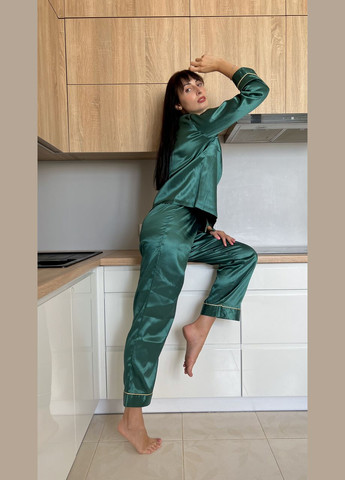 Зеленая всесезон женская шелковая пижама 2 Льва