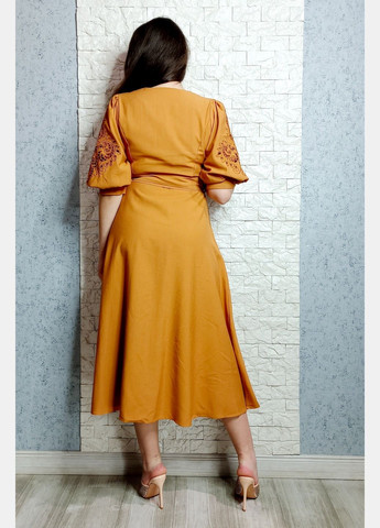 Горчичное повседневный, кэжуал платье а-силуэт Lara однотонное