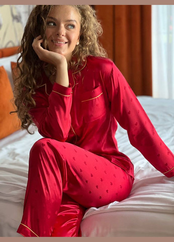 Красная всесезон стильный домашний костюм-пижамка рубашка + брюки Vakko