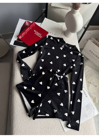 Черная всесезон пижамка из плюшевого велюра — замеры в описании свитшот + шорты DK/DL Мода без кордонів