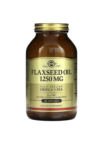 Льняное Масло Flaxseed Oil 1250 мг - 100 капсул Solgar (282826840)