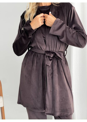 Темно-коричневая женская велюровая пижама тройка Osoblyva