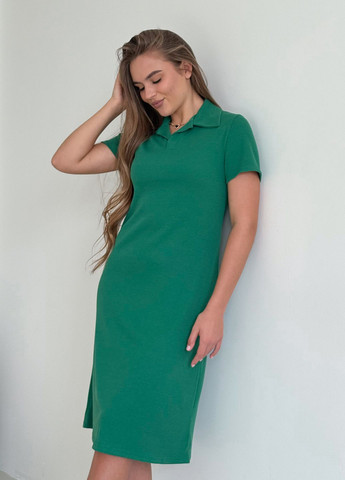 Зелена пляжна, повсякденний, кежуал літня вільна сукня-поло а-силуетна в рубчик з короткими рукавами сукня-футболка, поло Merlini однотонна