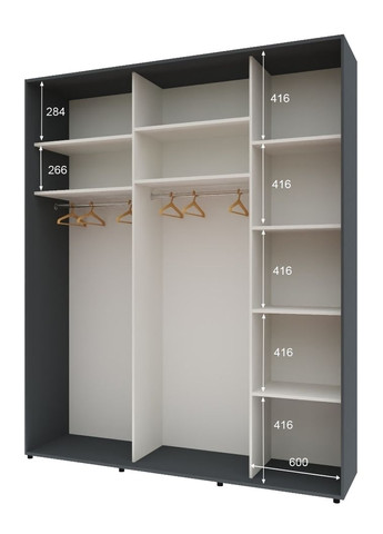 Шафа-купе тридверна 180*60*220 см Графіт 3 двері Дзеркало Стандарт Комфорт Меблі (360436855)