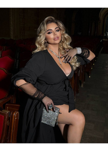 Черное праздничный, коктейльное, вечернее платье из ткани тиар с резинкой на талии ❄️❄️❄️ бэби долл Україна однотонное