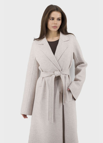 Світло-бежеве демісезонне Жіноче класичне вовняне пальто меланж, світлобежеве, з поясом Bella Bicchi (світлобежевий, ), 47892 No Brand