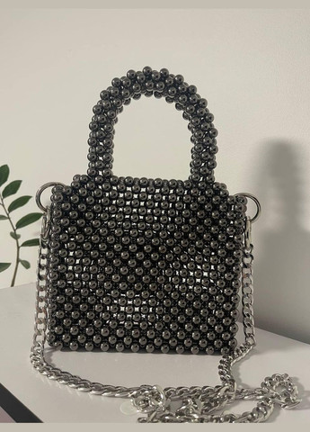 Сумка жіноча сіра з намистин ручна робота 021 Felicita (336377601)