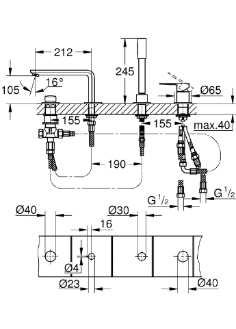 Одноважільний змішувач для ванни на 4 отвори Lineare (19577001) Grohe (388593673)