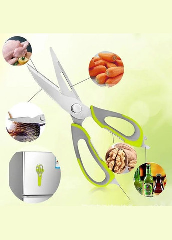 Многофункциональные кухонные ножницы 10в1 Mighty Shears с чехлом и магнитом Серый / Зеленый Supretto (363831065)