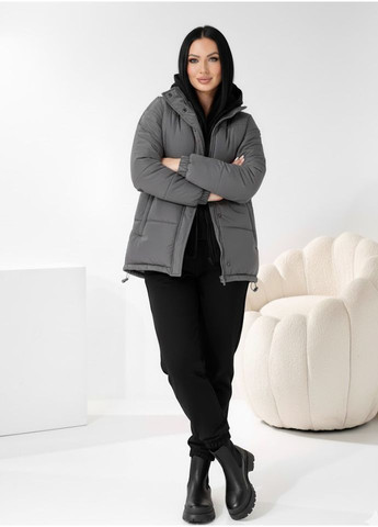 Графитовая зимняя куртка зимняя с имитацией толстовки: норма и батал Nositi 4091-15Х