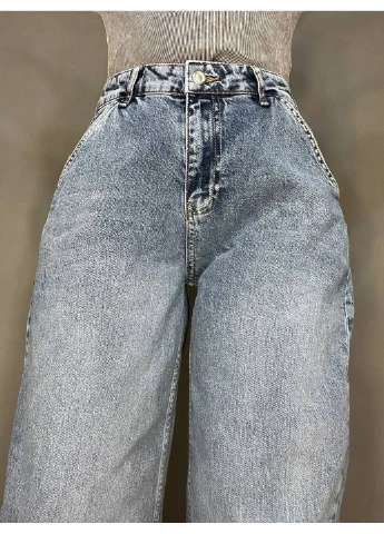 Джинси жіночі 8403 skater jeans широкі банани косі кишені висока посадка стрейчеві світло сині Sessanta - (319315326)