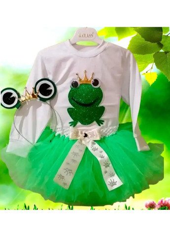 Білий нарядий костюм для дівчаток "костюм жабки" - спідничка, реглан, обруч спідничний No Brand