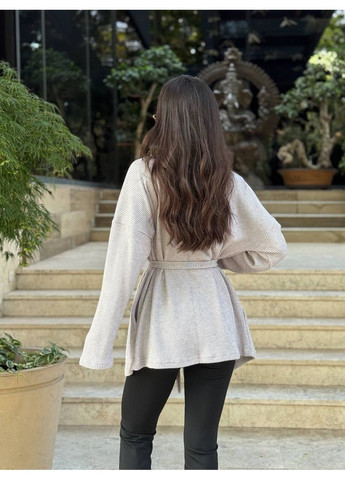 Серый женский женский вязанный кардиган серого цвета 35345 Fashion однотонный - демисезонный