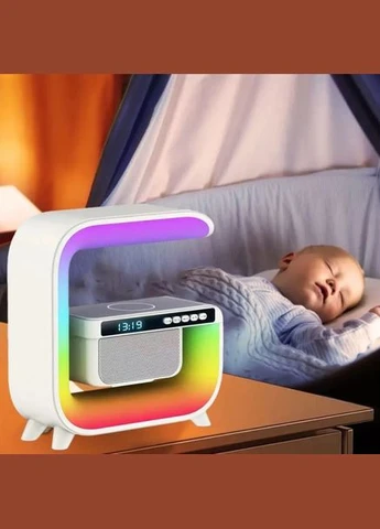 Нічний акумуляторний RGB G3 з бездротовою зарядкою 15W і Bluetooth колонкою 3W Настільна смарт лампа No Brand (385242583)