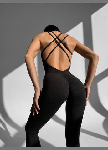 Спортивный комбинезон на тонких бретелях (длинный) с чашками и без пуш-ап, темно-серого цвета, размер S Trends комбинезон-брюки однотонный тёмно-серый спортивный