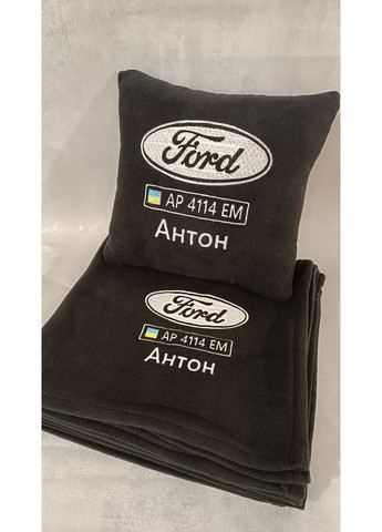 Подушка и плед в автомобиль с вышивкой логотипа "FORD Fusion" флис No Brand (369717307)